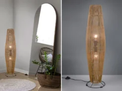Kleine Stehleuchte MIKI mit Papier Lampenschirm im Boho Stil, Höhe 103cm
