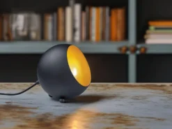 Kleine Tischlampe BILLY rund aus Metall in Schwarz & Gold, Höhe 16cm
