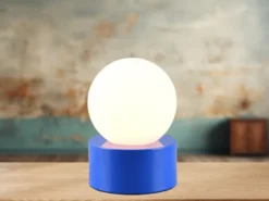 Kleine Tischlampe COUNTESS Blau mit Touchfunktion & Glaskugel, Höhe 17cm