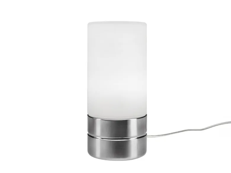 Kleine Tischlampe SARNO mit Touch Dimmer und E14 Glasschirm, Höhe 20cm