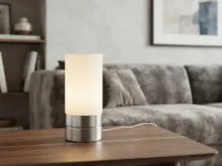 Kleine Tischlampe SARNO mit Touch Dimmer und E14 Glasschirm, Höhe 20cm