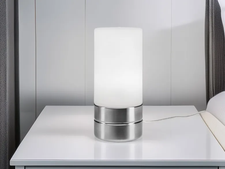 Kleine Tischlampe SARNO mit Touch Dimmer und E14 Glasschirm, Höhe 20cm