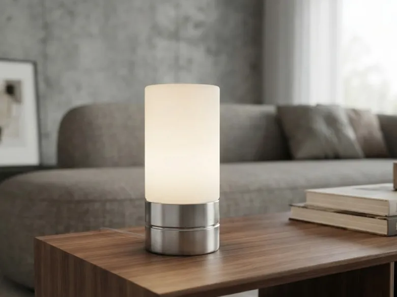 Kleine Tischlampe SARNO mit Touch Dimmer und E14 Glasschirm, Höhe 20cm