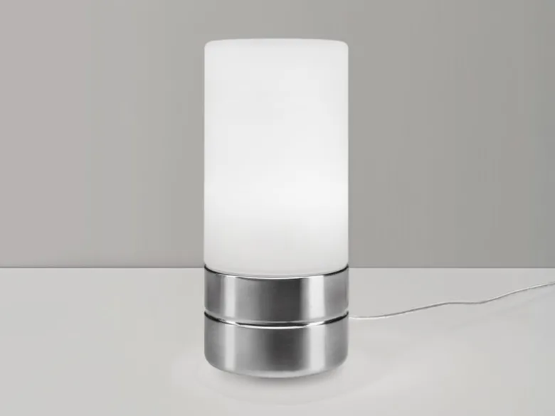 Kleine Tischlampe SARNO mit Touch Dimmer und E14 Glasschirm, Höhe 20cm