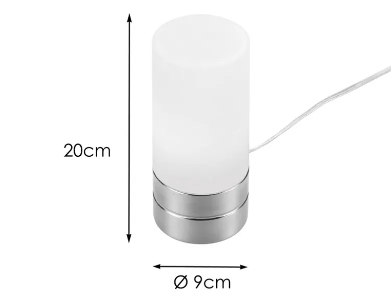 Kleine Tischlampe SARNO mit Touch Dimmer und E14 Glasschirm, Höhe 20cm