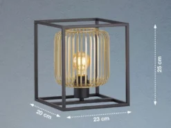 Kleine Tischlampe Schwarz Gold mit LED dimmbar, Quadrat 23cm