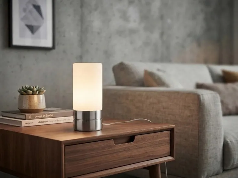 Kleine Tischlampe touch dimmbar mit Glasschirm Weiß & E14 LED, Höhe 20cm