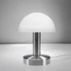 Kleine Tischlampe WARIN mit E14 Glasschirm Weiß per Touch dimmbar, Höhe 21cm