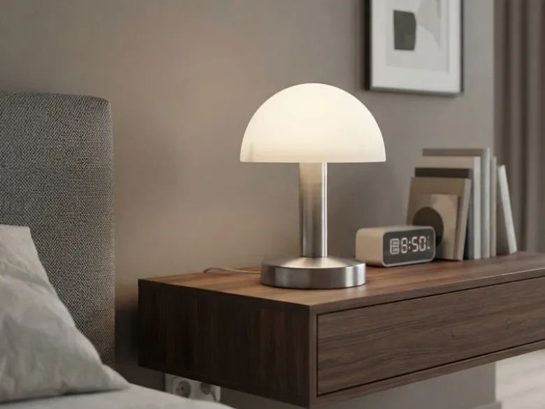 Kleine Tischlampe WARIN mit E14 Glasschirm Weiß per Touch dimmbar, Höhe 21cm