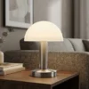 Kleine Tischlampe WARIN touch dimmbar, Glasschirm Weiß mit E14 LED, Höhe 21cm