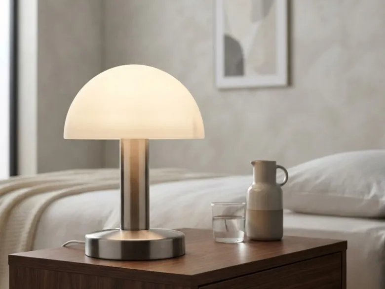 Kleine Tischlampe WARIN touch dimmbar, Glasschirm Weiß mit E14 LED, Höhe 21cm