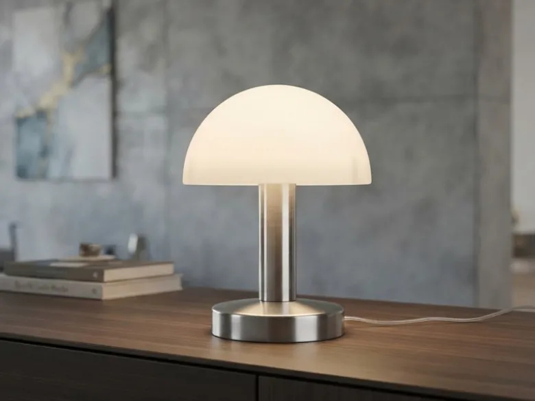 Kleine Tischlampe WARIN touch dimmbar, Glasschirm Weiß mit E14 LED, Höhe 21cm