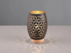 Kleine Tischleuchte BIDAR in Schwarz/Gold mit ausgefallenem Stanzmuster, H: 21cm