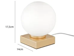 Kleine Tischleuchte ENOIRE Gold mit Glaskugel in Opalweiß, Höhe 17,5cm