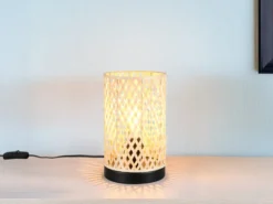 Kleine Tischleuchte LAURENT Korbgeflecht Lampenschirm aus Bambus, Höhe 23cm