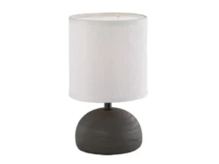 Kleine Tischleuchte LUCI mit Keramikfuß Braun & Stoffschirm, Höhe 23cm