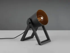 Kleine Tischleuchte MARC Naturholz Metallschirm Schwarz/Gold, Höhe 21cm