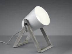 Kleine Tischleuchte MARC Naturholz mit Metallschirm Grau, Höhe 21cm