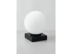 Kleine Tischleuchte PLUTO Sockel Schwarz - Kugel Opalglas Weiß, Höhe 17,5cm