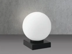 Kleine Tischleuchte PLUTO Sockel Schwarz - Kugel Opalglas Weiß, Höhe 17,5cm