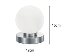 Kleine Touch Tischlampe PRINZ II Silber mit Glas Kugel Weiß, Höhe 15cm