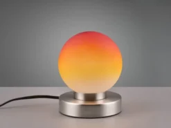 Kleine Touch Tischlampe PRINZ II Silber mit Glas Kugel Orange, Höhe 15cm