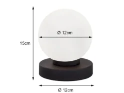 Kleine Touch Tischlampe PRINZ II Rostoptik mit Glas Kugel Weiß, Höhe 15cm