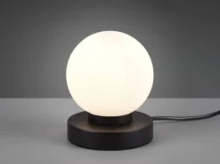 Kleine Touch Tischlampe PRINZ II Schwarz mit Glas Kugel Weiß, Höhe 15cm