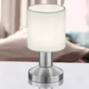 Kleine Touch Tischleuchte GARDA Silber mit Stoffschirm Weiß, Höhe 18cm