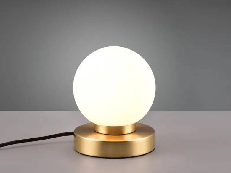 Kleine Touch Tischleuchte Messing mit Glas Kugel Weiß & E14 LED, Höhe 15cm