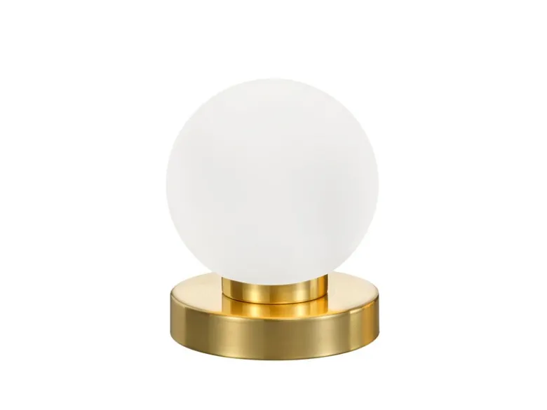 Kleine Touch Tischleuchte Messing mit Glas Kugel Weiß & E14 LED, Höhe 15cm