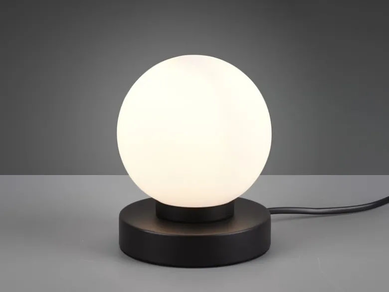 Kleine Touch Tischleuchte Schwarz mit Glas Kugel Weiß & E14 LED, Höhe 15cm