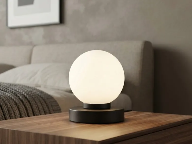Kleine Touch Tischleuchte Schwarz mit Glas Kugel Weiß & E14 LED, Höhe 15cm