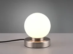 Kleine Touch Tischleuchte Silber mit Glas Kugel Weiß & E14 LED, Höhe 15cm