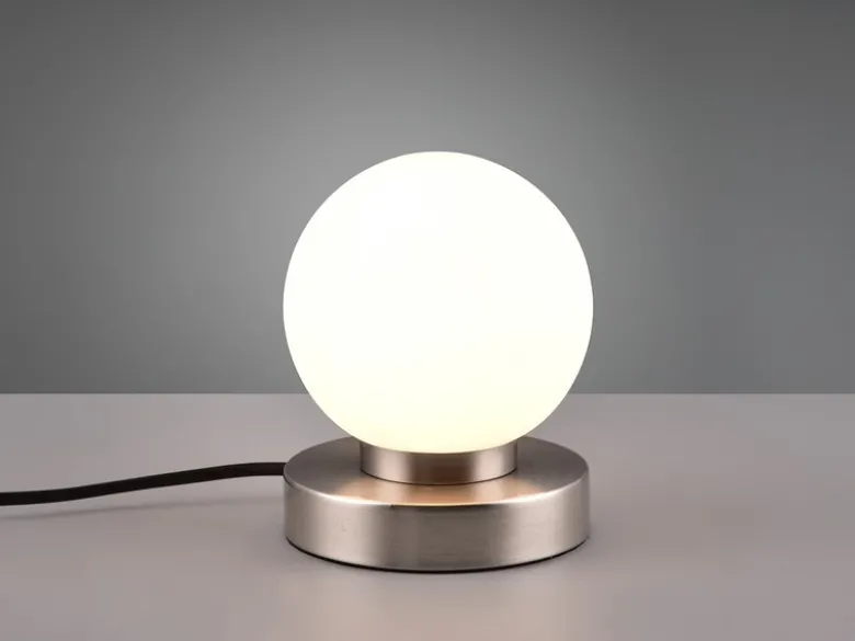 Kleine Touch Tischleuchte Silber mit Glas Kugel Weiß & E14 LED, Höhe 15cm