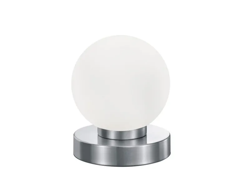 Kleine Touch Tischleuchte Silber mit Glas Kugel Weiß & E14 LED, Höhe 15cm