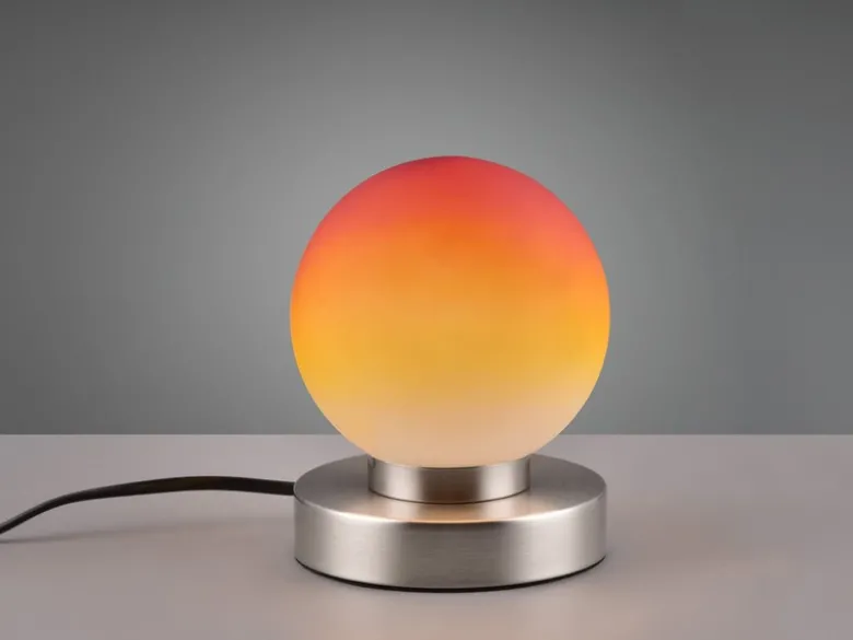 Kleine Touch Tischleuchte Silber mit Glas Kugel Orange & E14 LED, Höhe 15cm