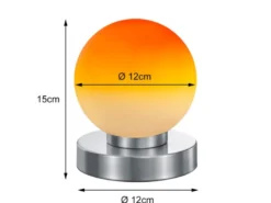 Kleine Touch Tischleuchte Silber mit Glas Kugel Orange & E14 LED, Höhe 15cm