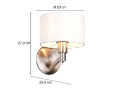 Kleine Wandleuchte CASSIO Silber matt mit Schalter & Stoffschirm Weiß