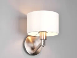 Kleine Wandleuchte CASSIO Silber matt mit Schalter & Stoffschirm Weiß