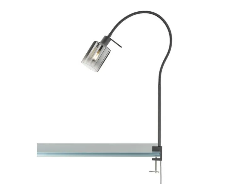 Klemmlampe ISKA Rauchglas Schwarz, Schwanenhals Leselampe, Breite 8,5cm