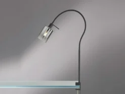 Klemmlampe ISKA Rauchglas Schwarz, Schwanenhals Leselampe, Breite 8,5cm