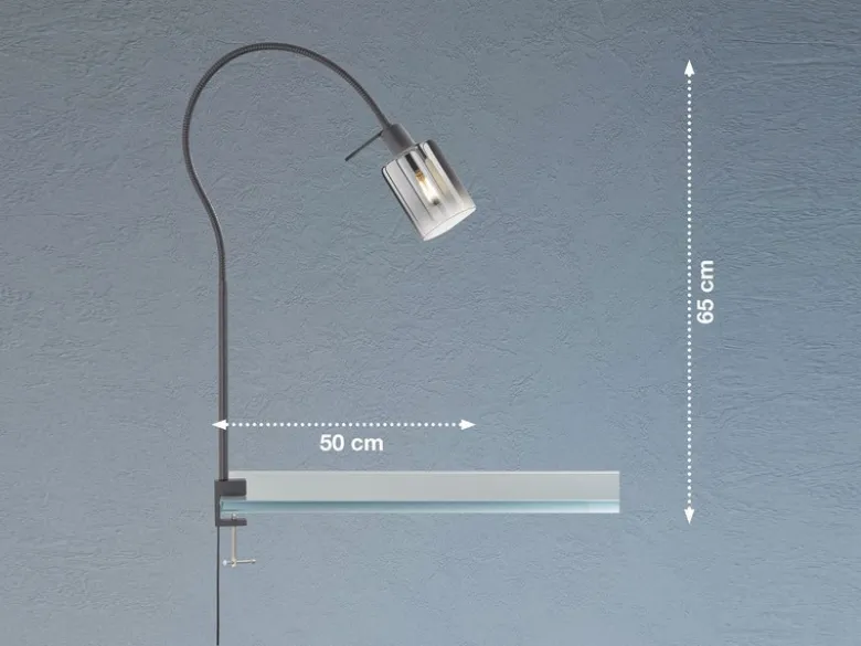 Klemmlampe ISKA Rauchglas Schwarz, Schwanenhals Leselampe, Breite 8,5cm