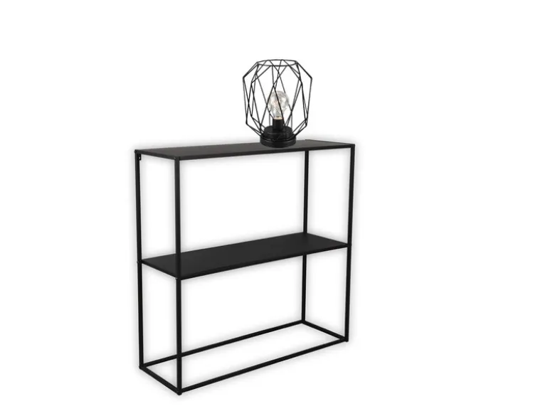 Konsolentisch - Beistelltisch 80x80cm & Batterie Tischleuchte aus Metall Schwarz