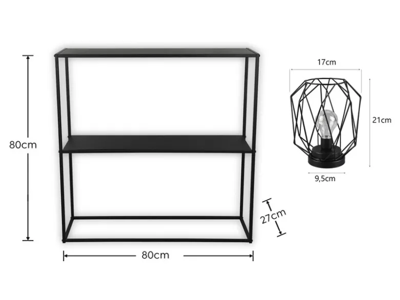 Konsolentisch - Beistelltisch 80x80cm & Batterie Tischleuchte aus Metall Schwarz