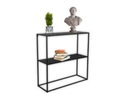 Konsolentisch - Beistelltisch 80x80cm & Batterie Tischleuchte aus Metall Schwarz