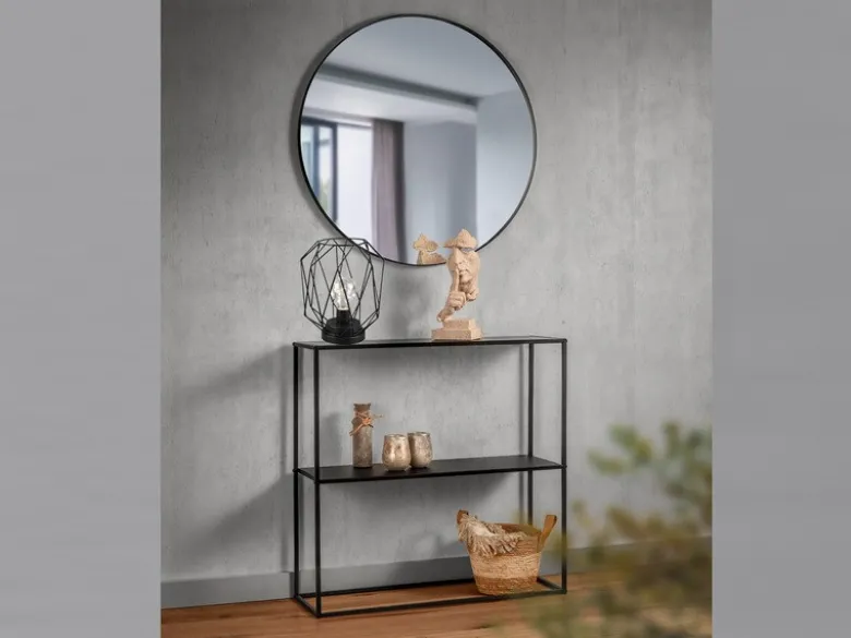 Konsolentisch - Beistelltisch 80x80cm & Batterie Tischleuchte aus Metall Schwarz