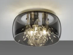 Kristall Deckenleuchte CRYSTEL Glas Chrom verspiegelt & Rauchglas Optik, Ø 34cm