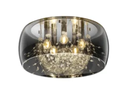Kristall Deckenleuchte CRYSTEL Glas Chrom verspiegelt & Rauchglas Optik, Ø 50cm