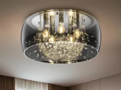 Kristall Deckenleuchte CRYSTEL Glas Chrom verspiegelt & Rauchglas Optik, Ø 50cm